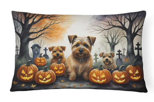 Caroline's Treasures DAC2048PW1216 Norfolk Terrier Spooky Halloween Fabric Decorative Pillow Machine Washable, Indoor Outdoor Decorative Pillow for Couch, Bed or Patio, 12HX16W