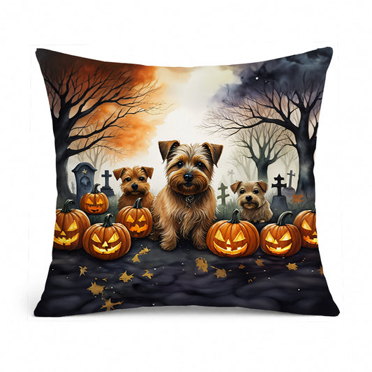 Caroline's Treasures DAC2048PW1414 Norfolk Terrier Spooky Halloween Fabric Decorative Pillow Machine Washable, Indoor Outdoor Decorative Pillow for Couch, Bed or Patio, 14Hx14W