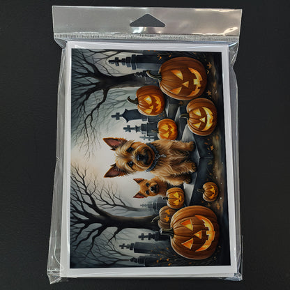 Caroline's Treasures DAC2049GCA7P Norwich Terrier Spooky Halloween Greeting Cards and Envelopes Pack of 8 Blank Cards with Envelopes Whimsical A7 Size 5x7 Blank Greeting Cards