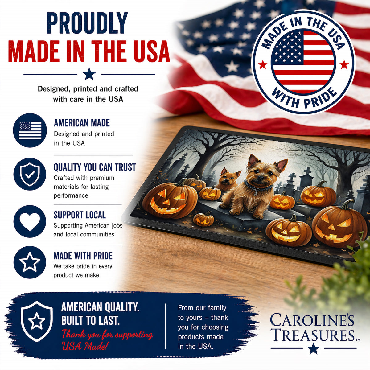 Caroline's Treasures DAC2049MAT Norwich Terrier Spooky Halloween Doormat 18x27 Front Door Mat Indoor Outdoor Rugs for Entryway, Non Slip Washable Low Pile, 18H X 27W