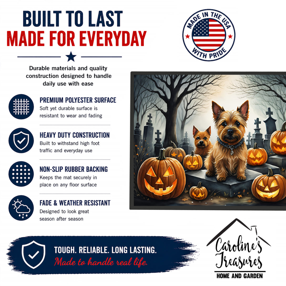 Caroline's Treasures DAC2049MAT Norwich Terrier Spooky Halloween Doormat 18x27 Front Door Mat Indoor Outdoor Rugs for Entryway, Non Slip Washable Low Pile, 18H X 27W