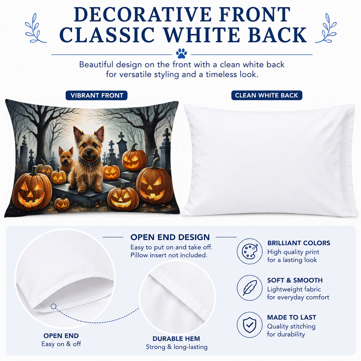 Caroline's Treasures DAC2049PILLOWCASE Norwich Terrier Spooky Halloween Fabric Standard Pillowcase Lightweight Super Soft Easy Care Decorative Artwork Pillowcase, Standard