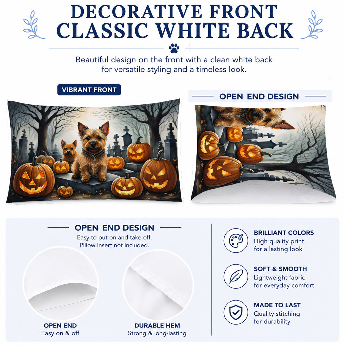 Caroline's Treasures DAC2049PILLOWCASE Norwich Terrier Spooky Halloween Fabric Standard Pillowcase Lightweight Super Soft Easy Care Decorative Artwork Pillowcase, Standard