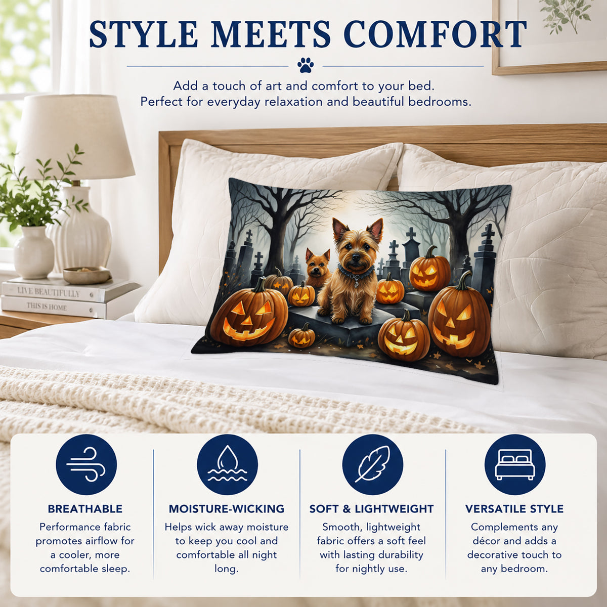 Caroline's Treasures DAC2049PILLOWCASE Norwich Terrier Spooky Halloween Fabric Standard Pillowcase Lightweight Super Soft Easy Care Decorative Artwork Pillowcase, Standard