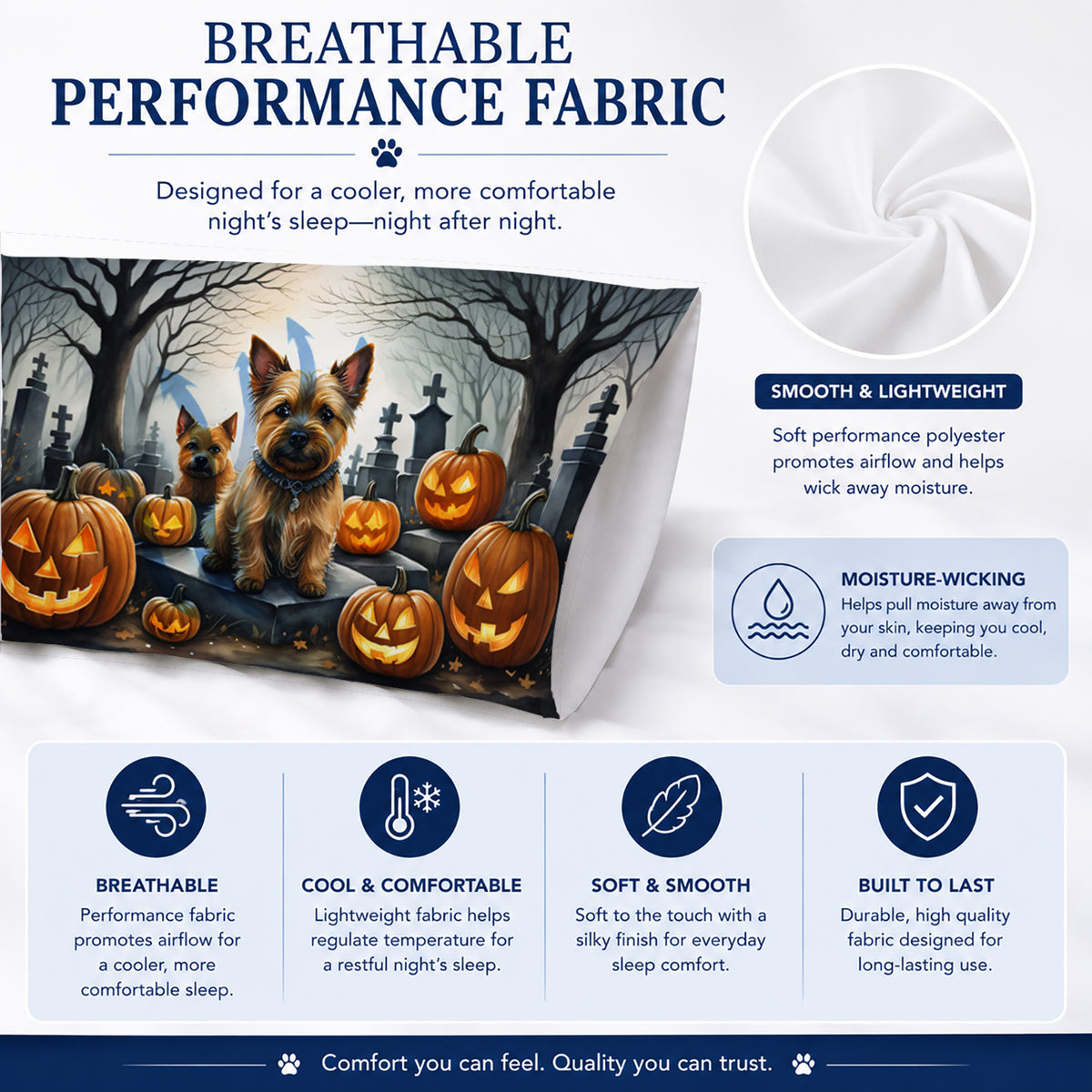 Caroline's Treasures DAC2049PILLOWCASE Norwich Terrier Spooky Halloween Fabric Standard Pillowcase Lightweight Super Soft Easy Care Decorative Artwork Pillowcase, Standard