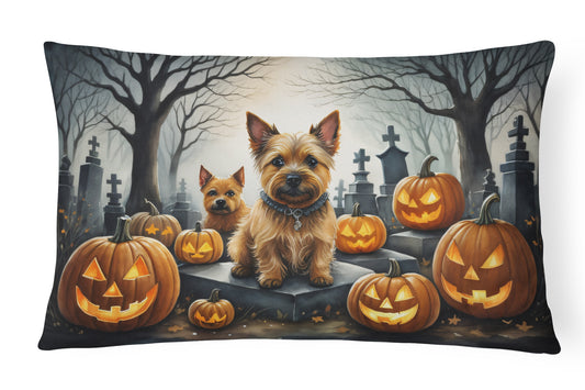 Caroline's Treasures DAC2049PW1216 Norwich Terrier Spooky Halloween Fabric Decorative Pillow Machine Washable, Indoor Outdoor Decorative Pillow for Couch, Bed or Patio, 12HX16W