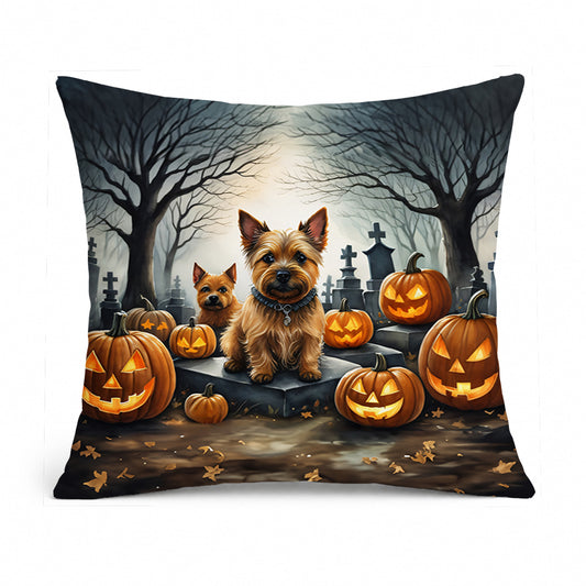 Caroline's Treasures DAC2049PW1818 Norwich Terrier Spooky Halloween Fabric Decorative Pillow Machine Washable, Indoor Outdoor Decorative Pillow for Couch, Bed or Patio, 18Hx18W