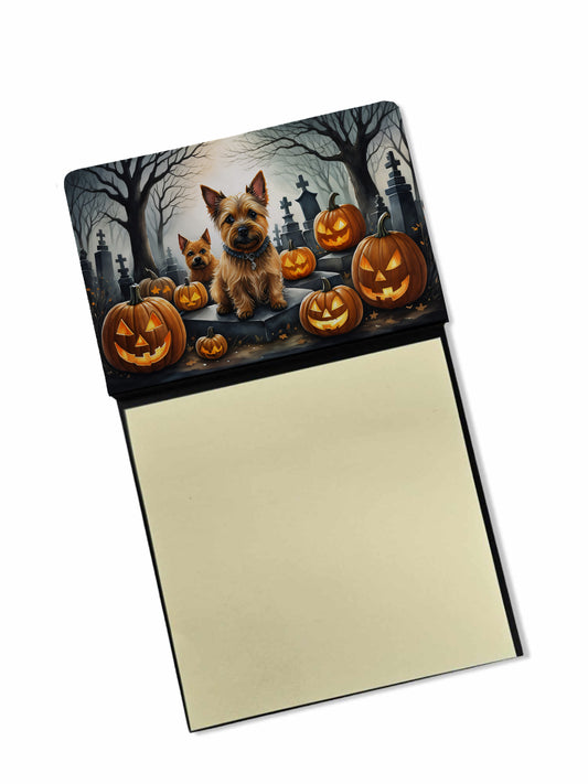 Caroline's Treasures Norwich Terrier Spooky Halloween Sticky Note Holder Refillable Dispenser Self-Sticky Note Pads, Memo Pads Blank Desk Accessories