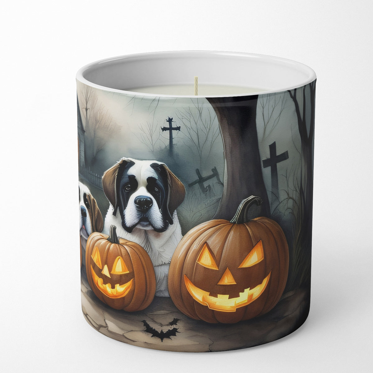 Caroline's Treasures DAC2050CDL Saint Bernard Spooky Halloween Decorative Soy Candle Nature Soy Wax Essential Oil Home Decor Ideal for Bedroom Kitchen Bath Office Gift, 10 oz