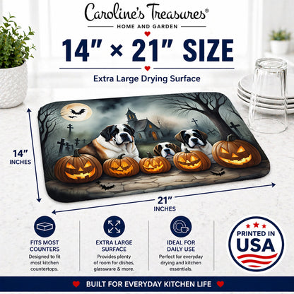 Caroline's Treasures DAC2050DDM Saint Bernard Spooky Halloween Dish Drying Mat Absorbent Dish Drying Mat Pad for Kitchen Counter Dish Drainer Mat for Countertop, 14 x 21, Multicolor