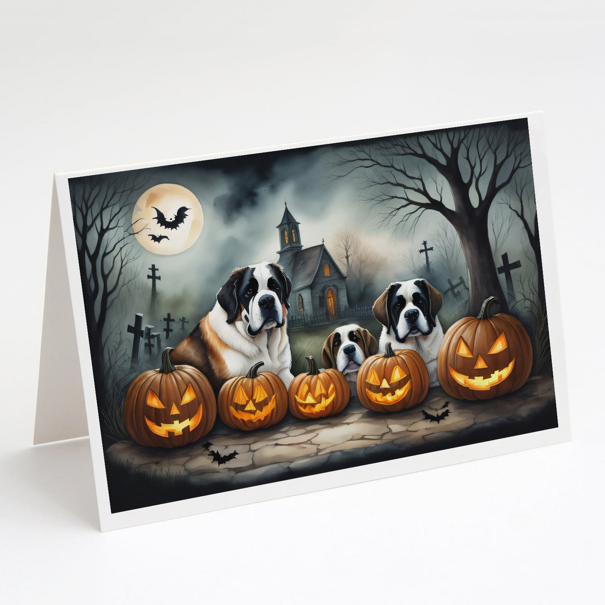 Caroline's Treasures DAC2050GCA7P Saint Bernard Spooky Halloween Greeting Cards and Envelopes Pack of 8 Blank Cards with Envelopes Whimsical A7 Size 5x7 Blank Greeting Cards