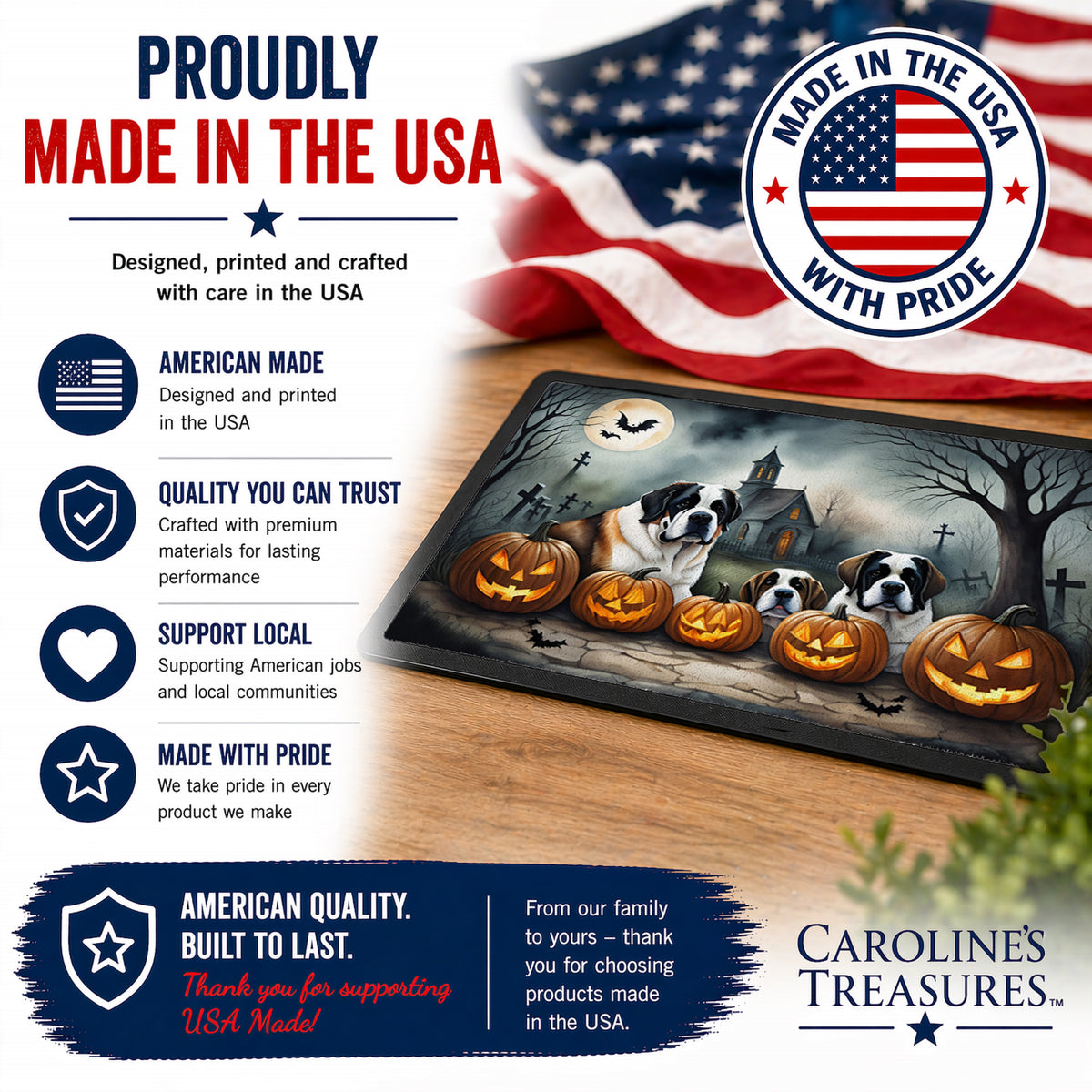 Caroline's Treasures DAC2050JMAT Saint Bernard Spooky Halloween Indoor or Outdoor Mat 24x36 Front Door Mat Indoor Outdoor Rugs for Entryway, Non Slip Washable Low Pile, 24H X 36W