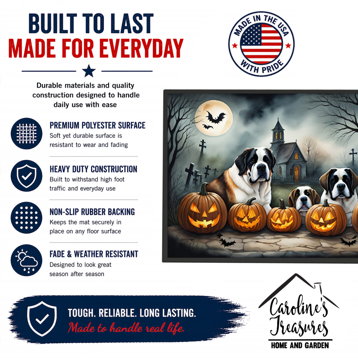 Caroline's Treasures DAC2050JMAT Saint Bernard Spooky Halloween Indoor or Outdoor Mat 24x36 Front Door Mat Indoor Outdoor Rugs for Entryway, Non Slip Washable Low Pile, 24H X 36W