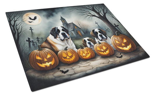 Caroline's Treasures DAC2050LCB Saint Bernard Spooky Halloween Glass Cutting Board Large Decorative Tempered Glass Kitchen Cutting and Serving Board Large Size Chopping Board