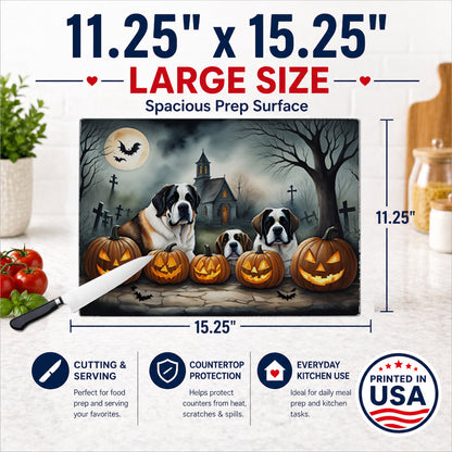 Caroline's Treasures DAC2050LCB Saint Bernard Spooky Halloween Glass Cutting Board Large Decorative Tempered Glass Kitchen Cutting and Serving Board Large Size Chopping Board