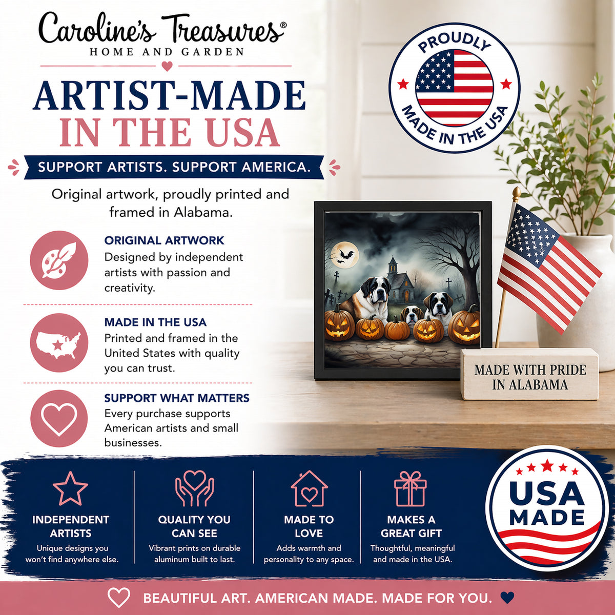 Caroline's Treasures Saint Bernard Dogs Framed Metal Wall Art 8 x 8 Inch