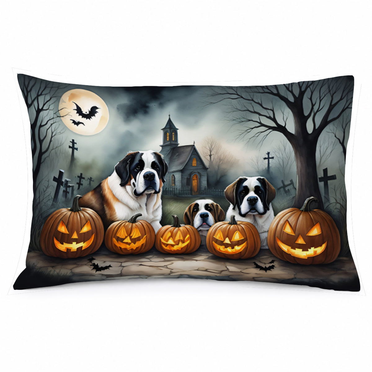Caroline's Treasures DAC2050PILLOWCASE Saint Bernard Spooky Halloween Fabric Standard Pillowcase Lightweight Super Soft Easy Care Decorative Artwork Pillowcase, Standard