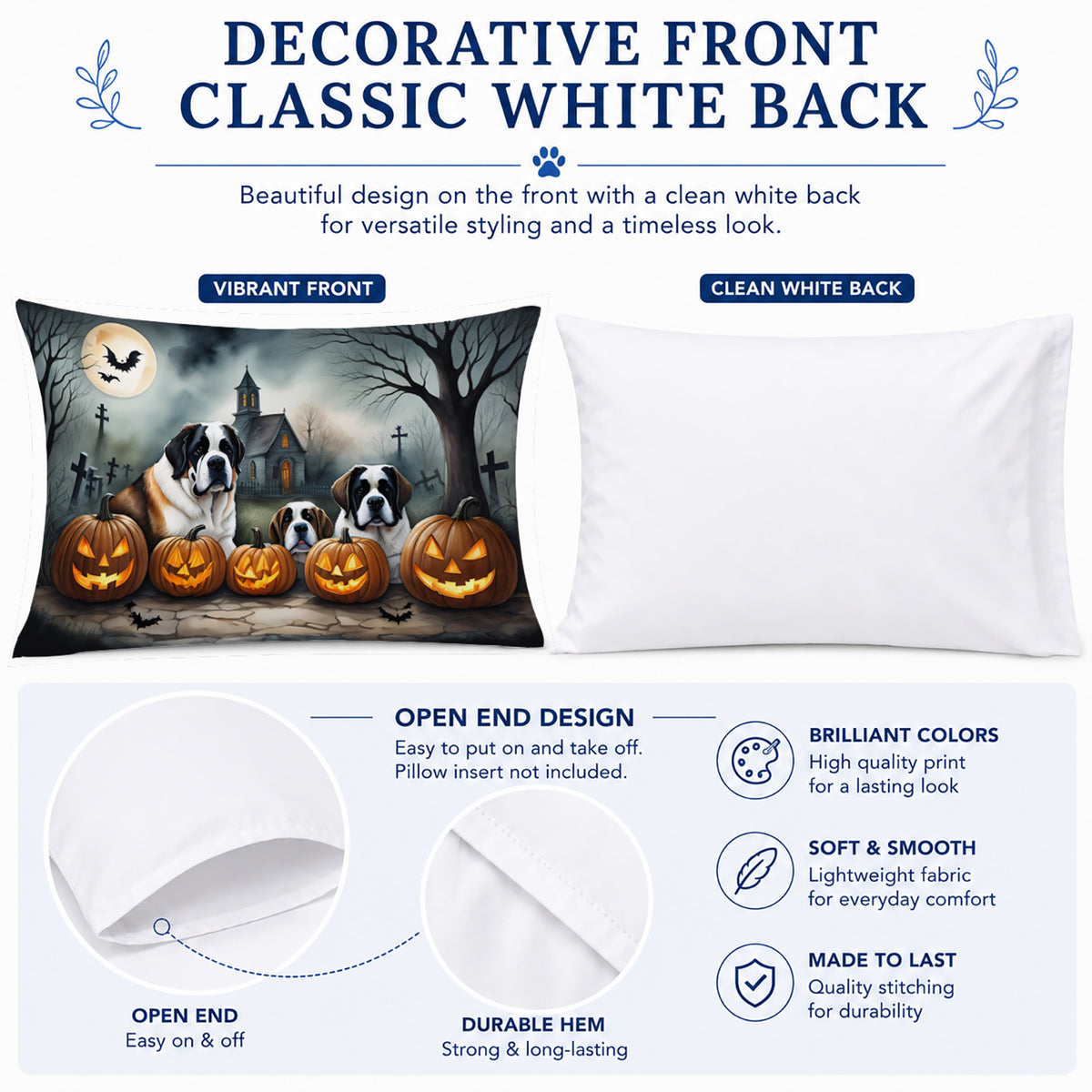 Caroline's Treasures DAC2050PILLOWCASE Saint Bernard Spooky Halloween Fabric Standard Pillowcase Lightweight Super Soft Easy Care Decorative Artwork Pillowcase, Standard