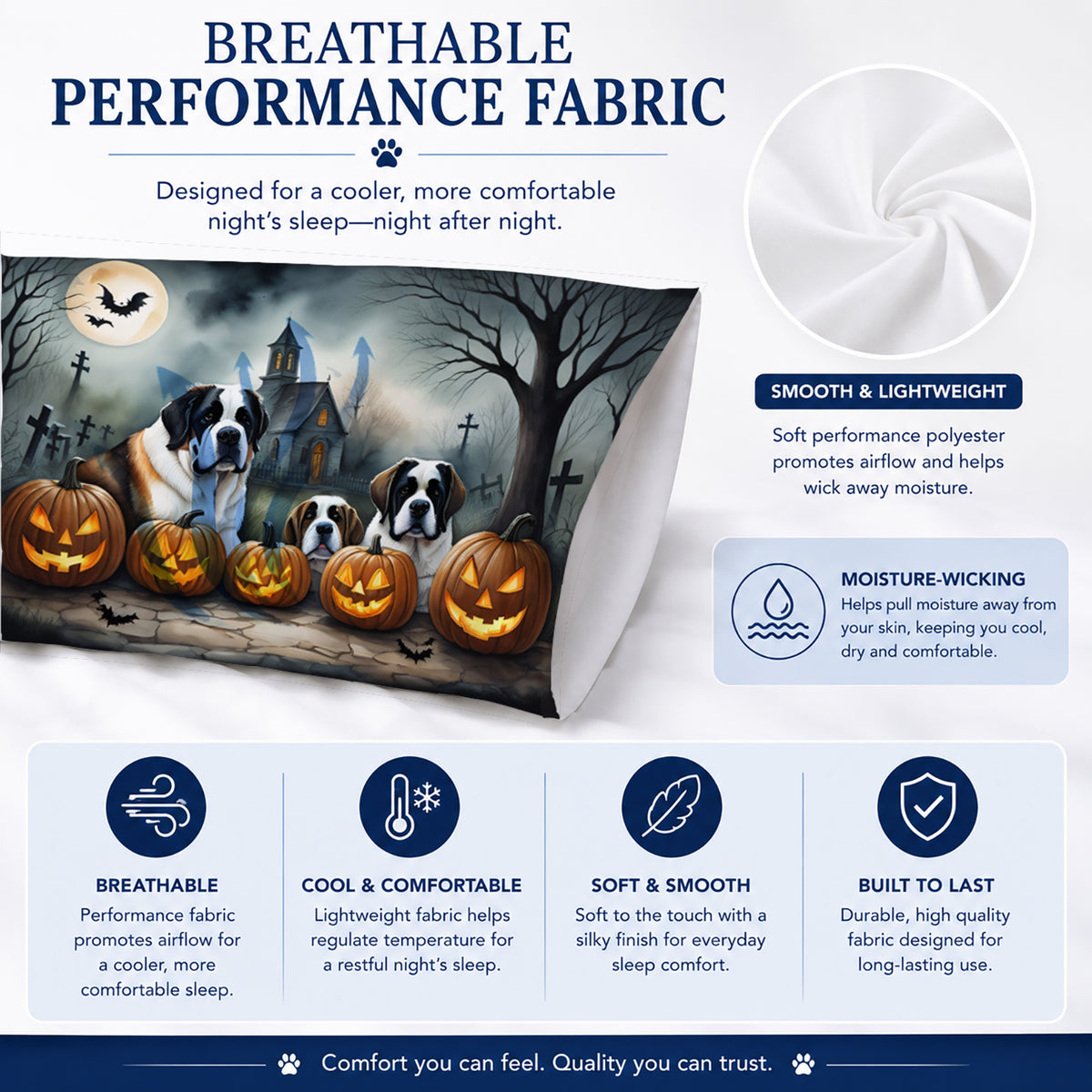 Caroline's Treasures DAC2050PILLOWCASE Saint Bernard Spooky Halloween Fabric Standard Pillowcase Lightweight Super Soft Easy Care Decorative Artwork Pillowcase, Standard