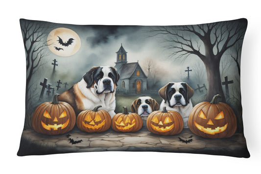 Caroline's Treasures DAC2050PW1216 Saint Bernard Spooky Halloween Fabric Decorative Pillow Machine Washable, Indoor Outdoor Decorative Pillow for Couch, Bed or Patio, 12HX16W
