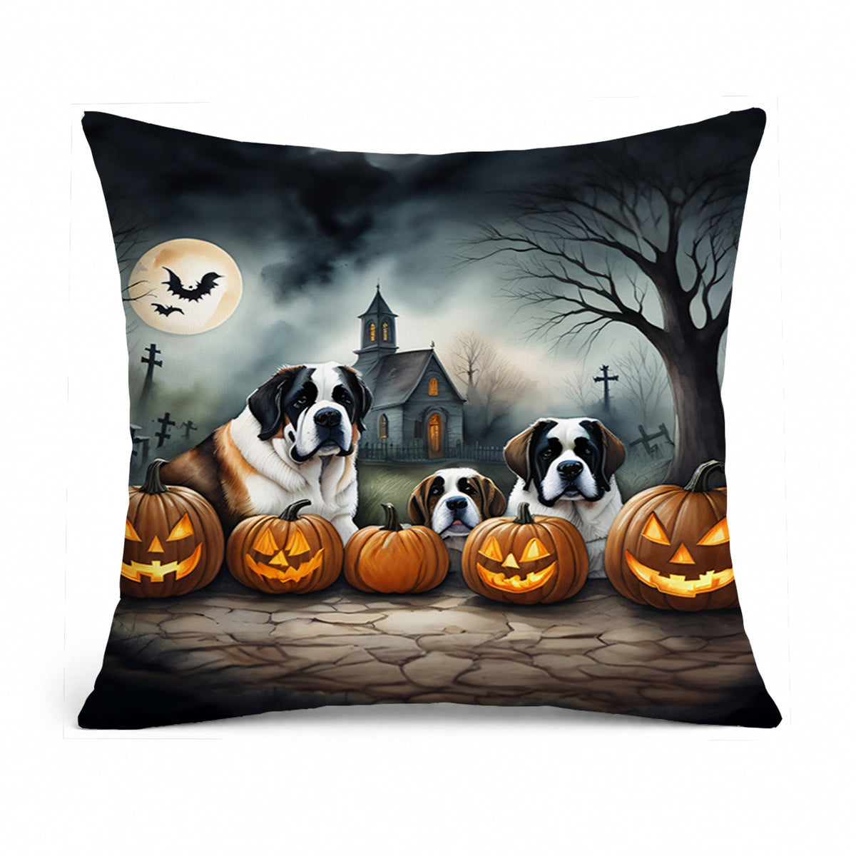 Caroline's Treasures DAC2050PW1414 Saint Bernard Spooky Halloween Fabric Decorative Pillow Machine Washable, Indoor Outdoor Decorative Pillow for Couch, Bed or Patio, 14Hx14W