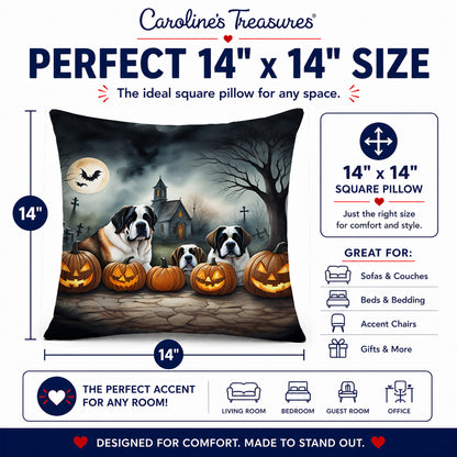 Caroline's Treasures DAC2050PW1414 Saint Bernard Spooky Halloween Fabric Decorative Pillow Machine Washable, Indoor Outdoor Decorative Pillow for Couch, Bed or Patio, 14Hx14W