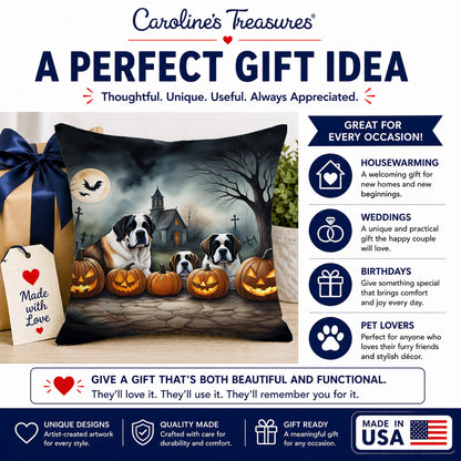 Caroline's Treasures DAC2050PW1414 Saint Bernard Spooky Halloween Fabric Decorative Pillow Machine Washable, Indoor Outdoor Decorative Pillow for Couch, Bed or Patio, 14Hx14W