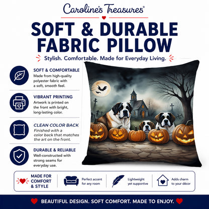 Caroline's Treasures DAC2050PW1818 Saint Bernard Spooky Halloween Fabric Decorative Pillow Machine Washable, Indoor Outdoor Decorative Pillow for Couch, Bed or Patio, 18Hx18W