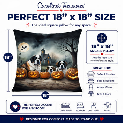 Caroline's Treasures DAC2050PW1818 Saint Bernard Spooky Halloween Fabric Decorative Pillow Machine Washable, Indoor Outdoor Decorative Pillow for Couch, Bed or Patio, 18Hx18W