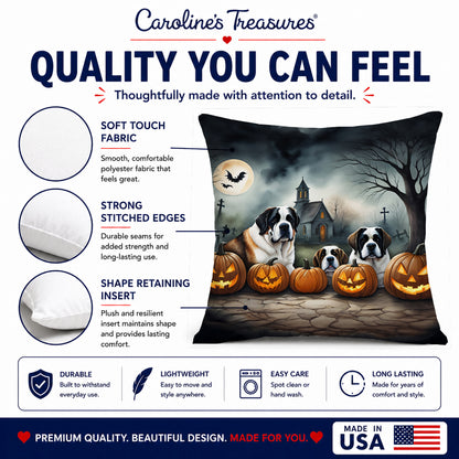 Caroline's Treasures DAC2050PW1818 Saint Bernard Spooky Halloween Fabric Decorative Pillow Machine Washable, Indoor Outdoor Decorative Pillow for Couch, Bed or Patio, 18Hx18W