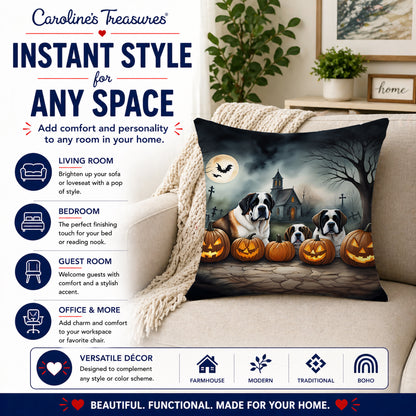 Caroline's Treasures DAC2050PW1818 Saint Bernard Spooky Halloween Fabric Decorative Pillow Machine Washable, Indoor Outdoor Decorative Pillow for Couch, Bed or Patio, 18Hx18W