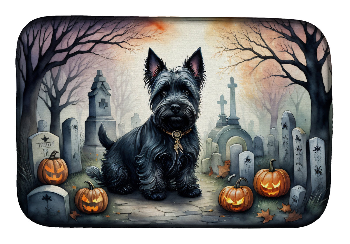 Caroline's Treasures DAC2051DDM Scottish Terrier Spooky Halloween Dish Drying Mat Absorbent Dish Drying Mat Pad for Kitchen Counter Dish Drainer Mat for Countertop, 14 x 21, Multicolor