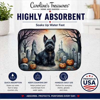 Caroline's Treasures DAC2051DDM Scottish Terrier Spooky Halloween Dish Drying Mat Absorbent Dish Drying Mat Pad for Kitchen Counter Dish Drainer Mat for Countertop, 14 x 21, Multicolor