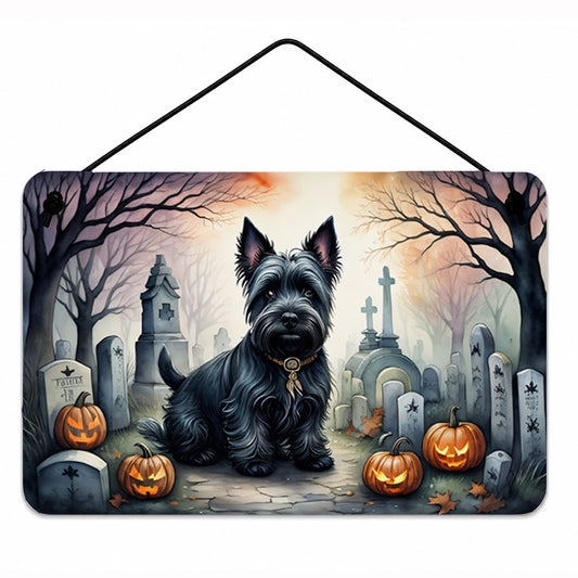 Caroline's Treasures DAC2051DS812 Scottish Terrier Spooky Halloween Wall or Door Hanging Prints Aluminum Metal Sign Kitchen Wall Bar Bathroom Plaque Home Decor, 8x12, Multicolor