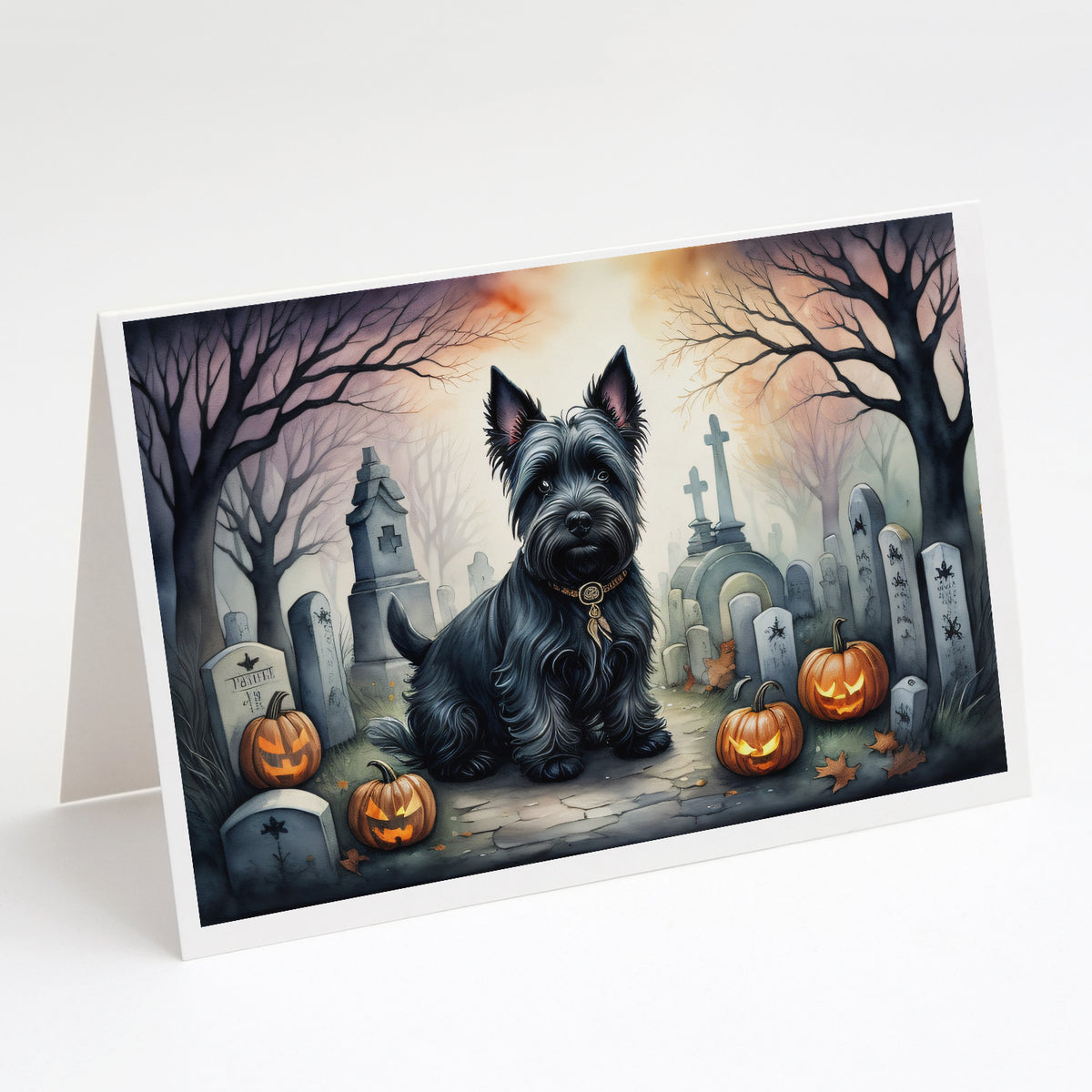 Caroline's Treasures DAC2051GCA7P Scottish Terrier Spooky Halloween Greeting Cards and Envelopes Pack of 8 Blank Cards with Envelopes Whimsical A7 Size 5x7 Blank Greeting Cards