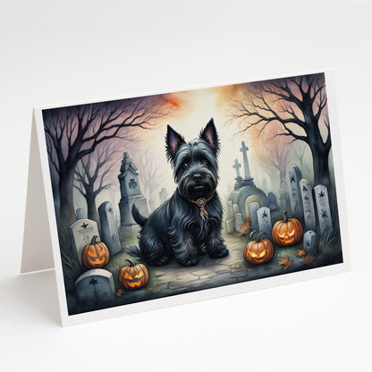 Caroline's Treasures DAC2051GCA7P Scottish Terrier Spooky Halloween Greeting Cards and Envelopes Pack of 8 Blank Cards with Envelopes Whimsical A7 Size 5x7 Blank Greeting Cards
