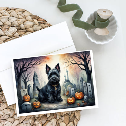 Caroline's Treasures DAC2051GCA7P Scottish Terrier Spooky Halloween Greeting Cards and Envelopes Pack of 8 Blank Cards with Envelopes Whimsical A7 Size 5x7 Blank Greeting Cards