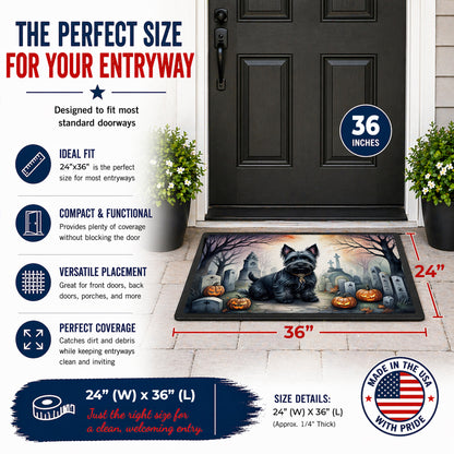 Caroline's Treasures DAC2051JMAT Scottish Terrier Spooky Halloween Indoor or Outdoor Mat 24x36 Front Door Mat Indoor Outdoor Rugs for Entryway, Non Slip Washable Low Pile, 24H X 36W