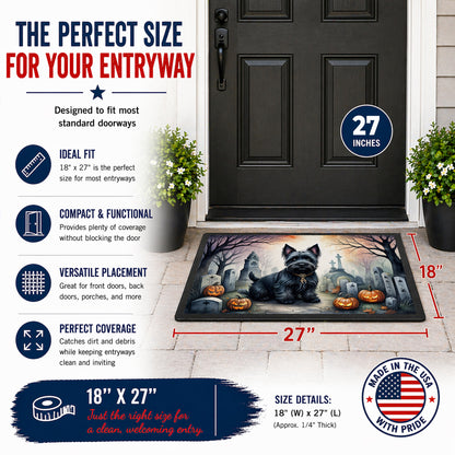 Caroline's Treasures DAC2051MAT Scottish Terrier Spooky Halloween Doormat 18x27 Front Door Mat Indoor Outdoor Rugs for Entryway, Non Slip Washable Low Pile, 18H X 27W