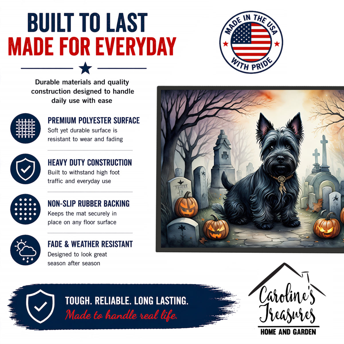 Caroline's Treasures DAC2051MAT Scottish Terrier Spooky Halloween Doormat 18x27 Front Door Mat Indoor Outdoor Rugs for Entryway, Non Slip Washable Low Pile, 18H X 27W