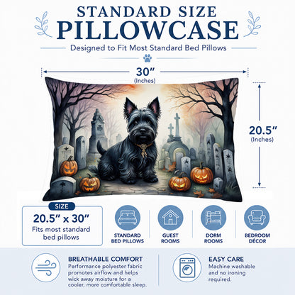 Caroline's Treasures DAC2051PILLOWCASE Scottish Terrier Spooky Halloween Fabric Standard Pillowcase Lightweight Super Soft Easy Care Decorative Artwork Pillowcase, Standard