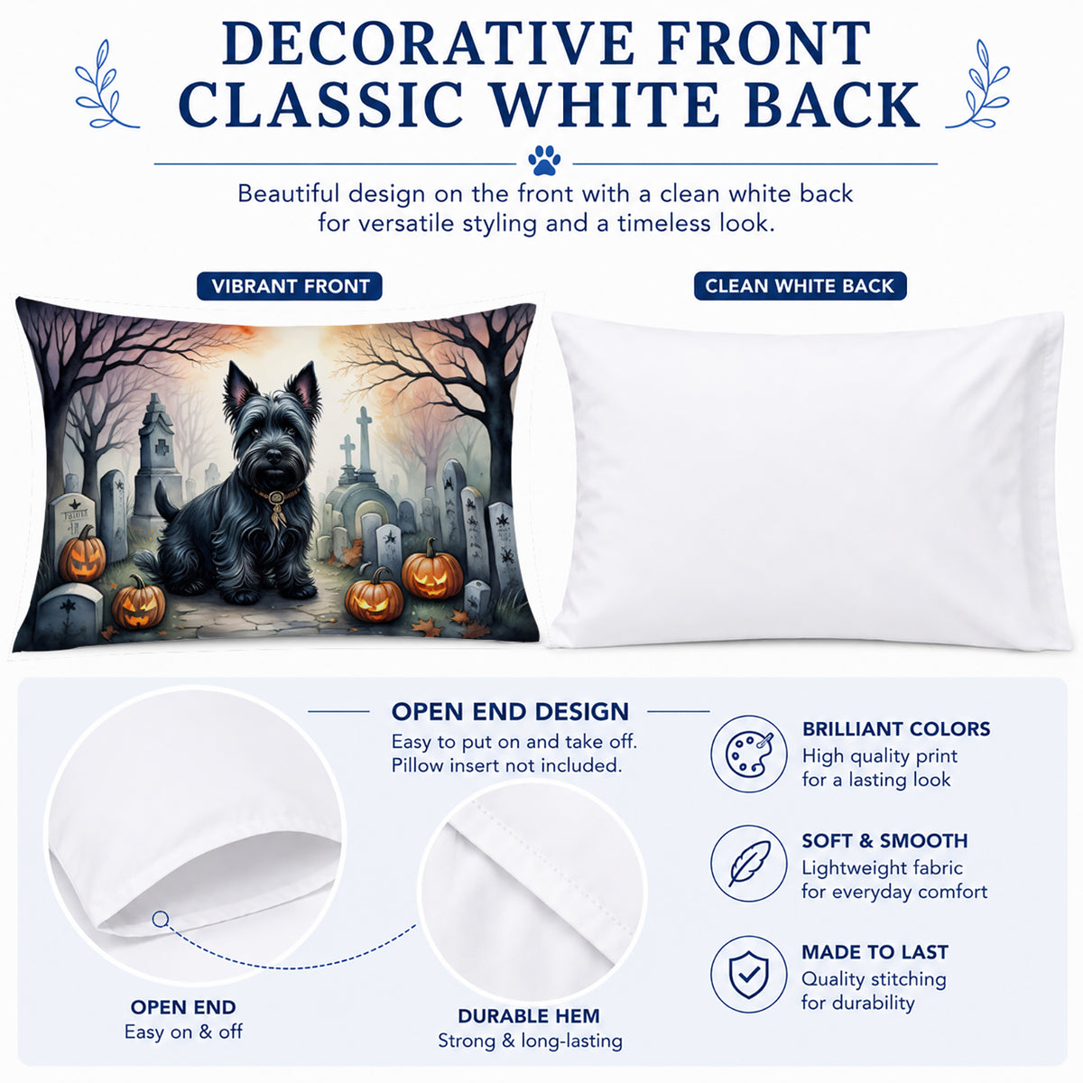 Caroline's Treasures DAC2051PILLOWCASE Scottish Terrier Spooky Halloween Fabric Standard Pillowcase Lightweight Super Soft Easy Care Decorative Artwork Pillowcase, Standard