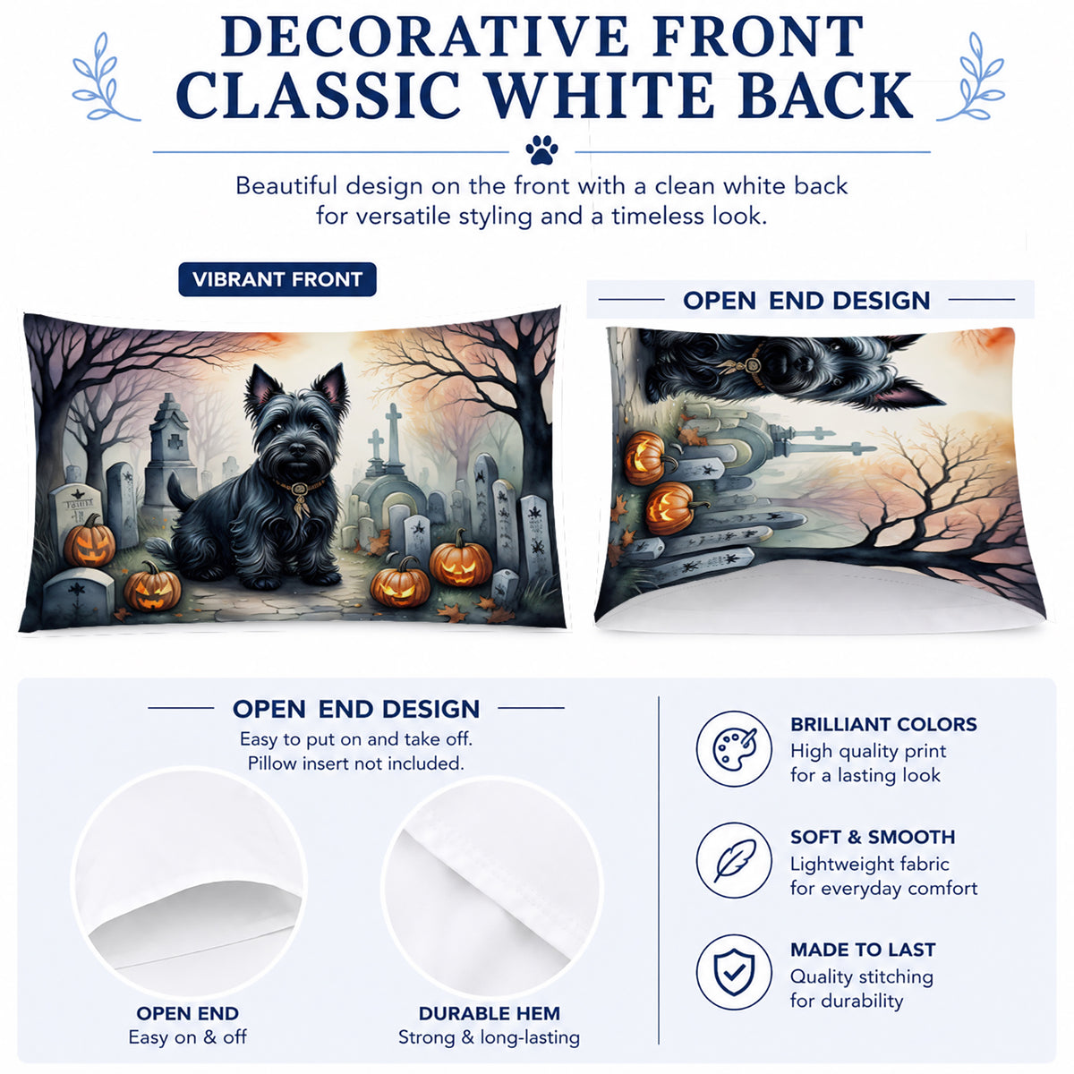 Caroline's Treasures DAC2051PILLOWCASE Scottish Terrier Spooky Halloween Fabric Standard Pillowcase Lightweight Super Soft Easy Care Decorative Artwork Pillowcase, Standard