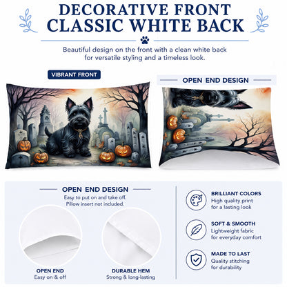 Caroline's Treasures DAC2051PILLOWCASE Scottish Terrier Spooky Halloween Fabric Standard Pillowcase Lightweight Super Soft Easy Care Decorative Artwork Pillowcase, Standard