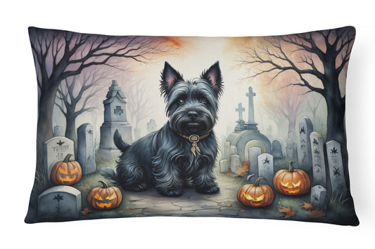 Caroline's Treasures DAC2051PW1216 Scottish Terrier Spooky Halloween Fabric Decorative Pillow Machine Washable, Indoor Outdoor Decorative Pillow for Couch, Bed or Patio, 12HX16W