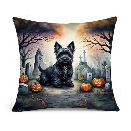 Caroline's Treasures DAC2051PW1818 Scottish Terrier Spooky Halloween Fabric Decorative Pillow Machine Washable, Indoor Outdoor Decorative Pillow for Couch, Bed or Patio, 18Hx18W