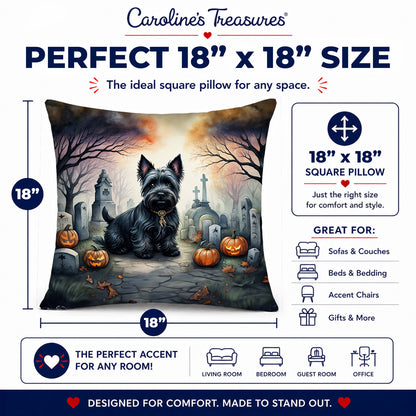 Caroline's Treasures DAC2051PW1818 Scottish Terrier Spooky Halloween Fabric Decorative Pillow Machine Washable, Indoor Outdoor Decorative Pillow for Couch, Bed or Patio, 18Hx18W