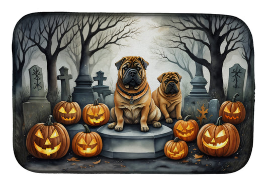 Caroline's Treasures DAC2052DDM Shar Pei Spooky Halloween Dish Drying Mat Absorbent Dish Drying Mat Pad for Kitchen Counter Dish Drainer Mat for Countertop, 14 x 21, Multicolor