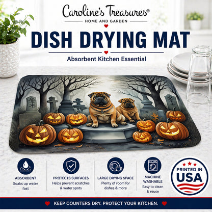 Caroline's Treasures DAC2052DDM Shar Pei Spooky Halloween Dish Drying Mat Absorbent Dish Drying Mat Pad for Kitchen Counter Dish Drainer Mat for Countertop, 14 x 21, Multicolor