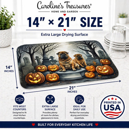 Caroline's Treasures DAC2052DDM Shar Pei Spooky Halloween Dish Drying Mat Absorbent Dish Drying Mat Pad for Kitchen Counter Dish Drainer Mat for Countertop, 14 x 21, Multicolor